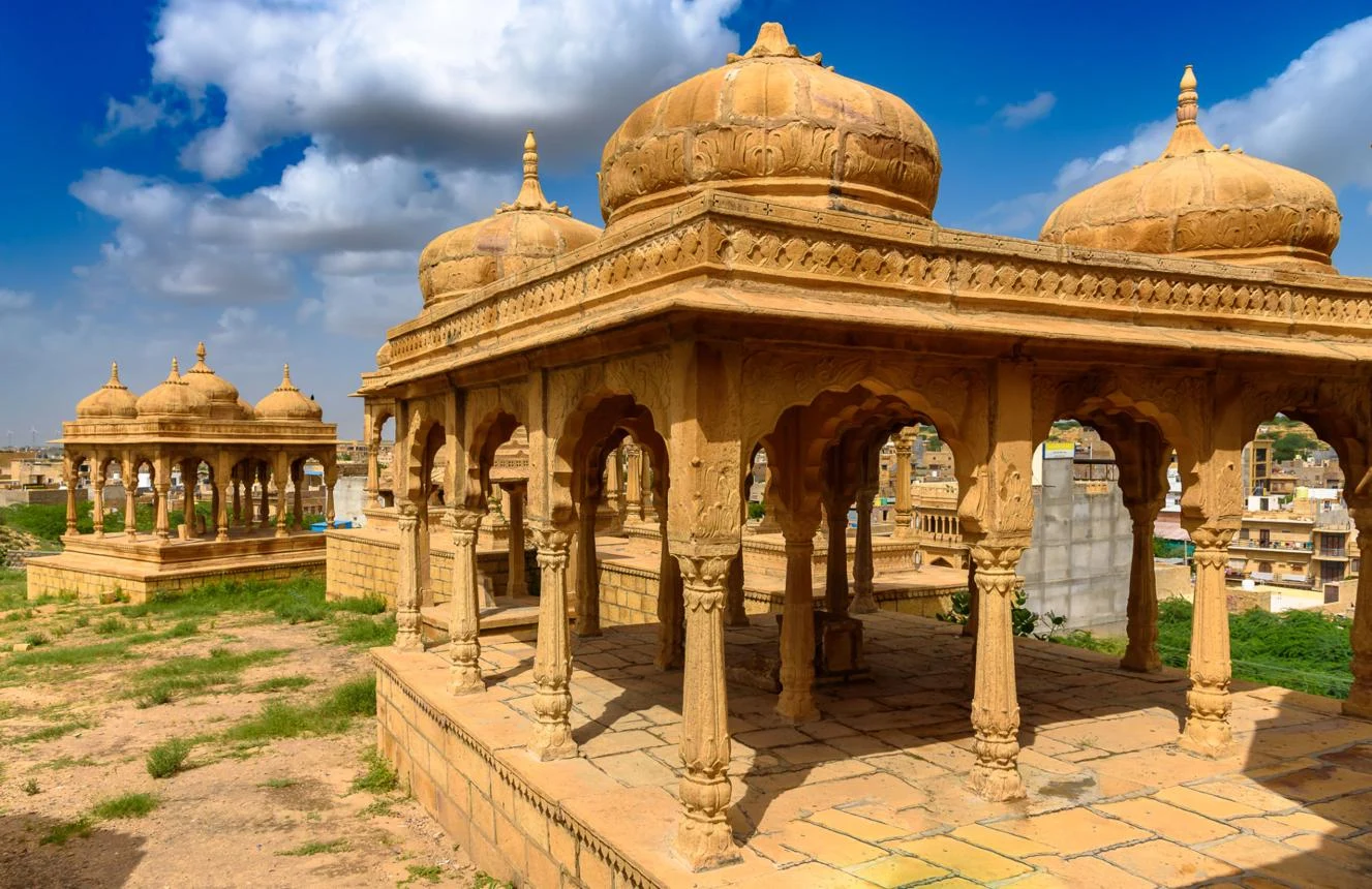 Golden sandstone cenotaphs at Vyas Chhatri
